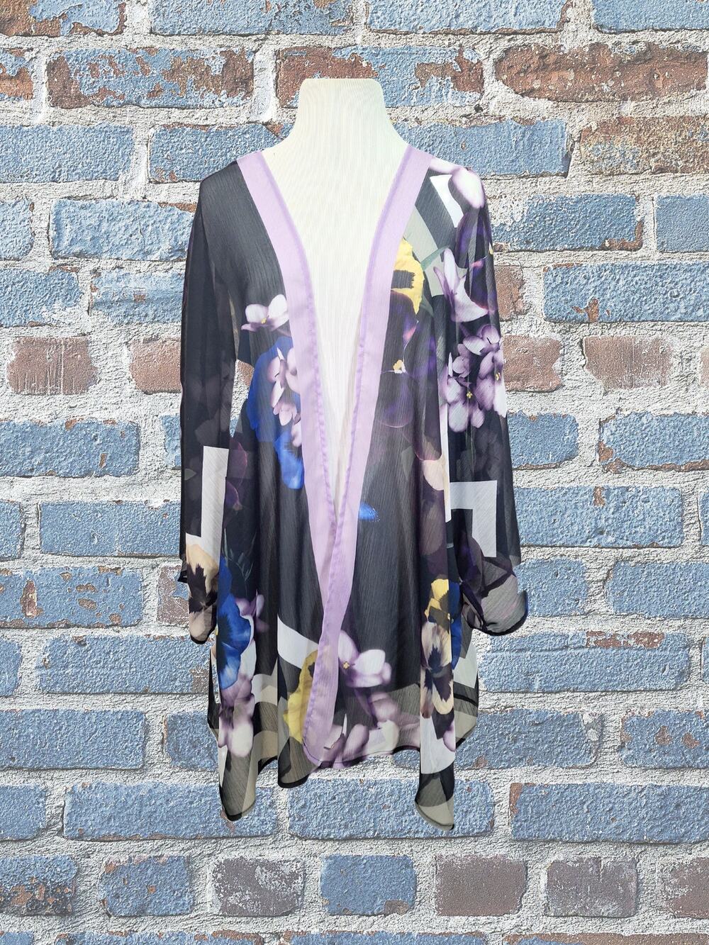 Christopher & Banks Kimono Filmy Cardigan Botanical Design One Size Fits Most